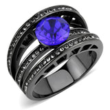 IP Light Black  (IP Gun) Stainless Steel Ring with Top Grade Crystal  in Sapphire