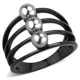 IP Black(Ion Plating) Stainless Steel Ring with Synthetic Pearl in Gray