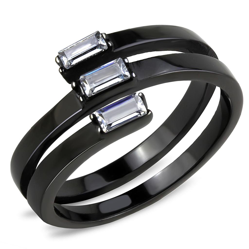 IP Black(Ion Plating) Stainless Steel Ring with AAA Grade CZ  in Clear