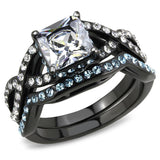 IP Black(Ion Plating) Stainless Steel Ring with AAA Grade CZ  in Clear