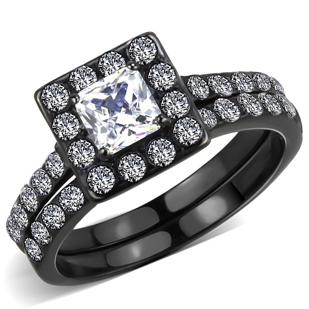 IP Black(Ion Plating) Stainless Steel Ring with AAA Grade CZ  in Clear
