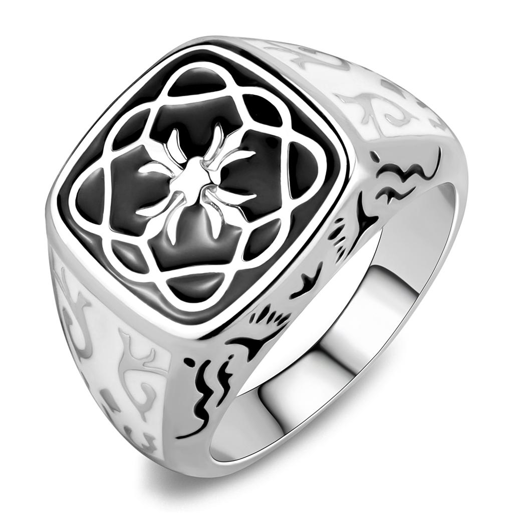 High polished (no plating) Stainless Steel Ring with Epoxy  in Jet