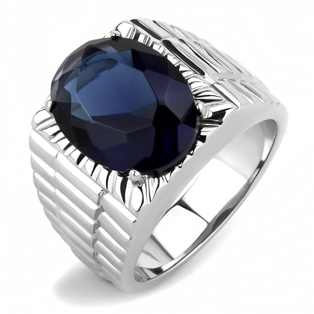 High polished (no plating) Stainless Steel Ring with Synthetic Synthetic Glass in Montana