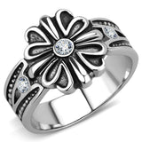 High polished (no plating) Stainless Steel Ring with Top Grade Crystal  in Clear
