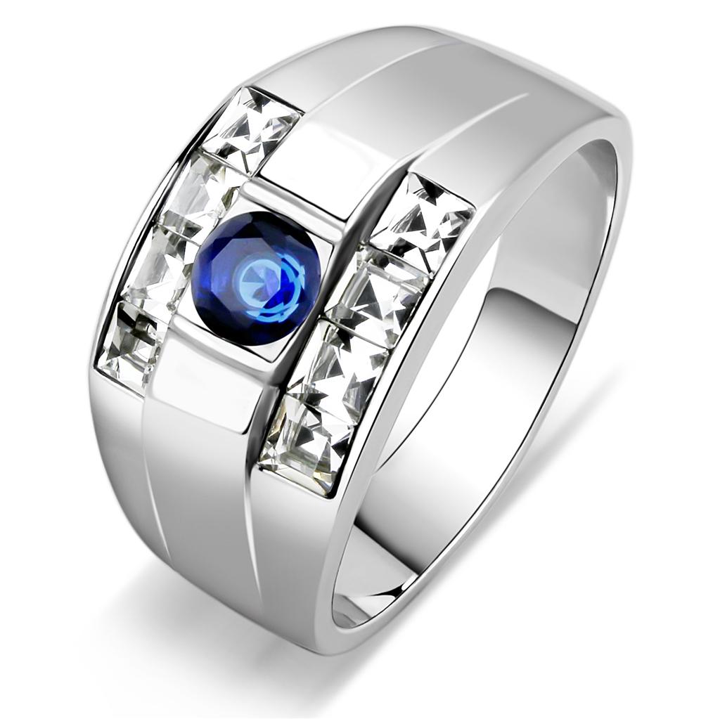 High polished (no plating) Stainless Steel Ring with Synthetic Synthetic Glass in Montana