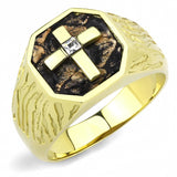 IP Gold(Ion Plating) Stainless Steel Ring with Top Grade Crystal  in Clear
