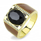 IP Gold(Ion Plating) Stainless Steel Ring with Synthetic Onyx in Jet