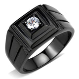 IP Black(Ion Plating) Stainless Steel Ring with AAA Grade CZ  in Clear