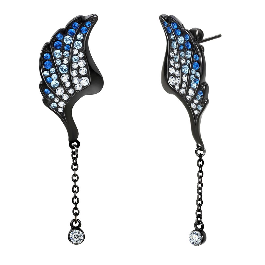 IP Black(Ion Plating) Stainless Steel Earrings with Top Grade Crystal  in Multi Color