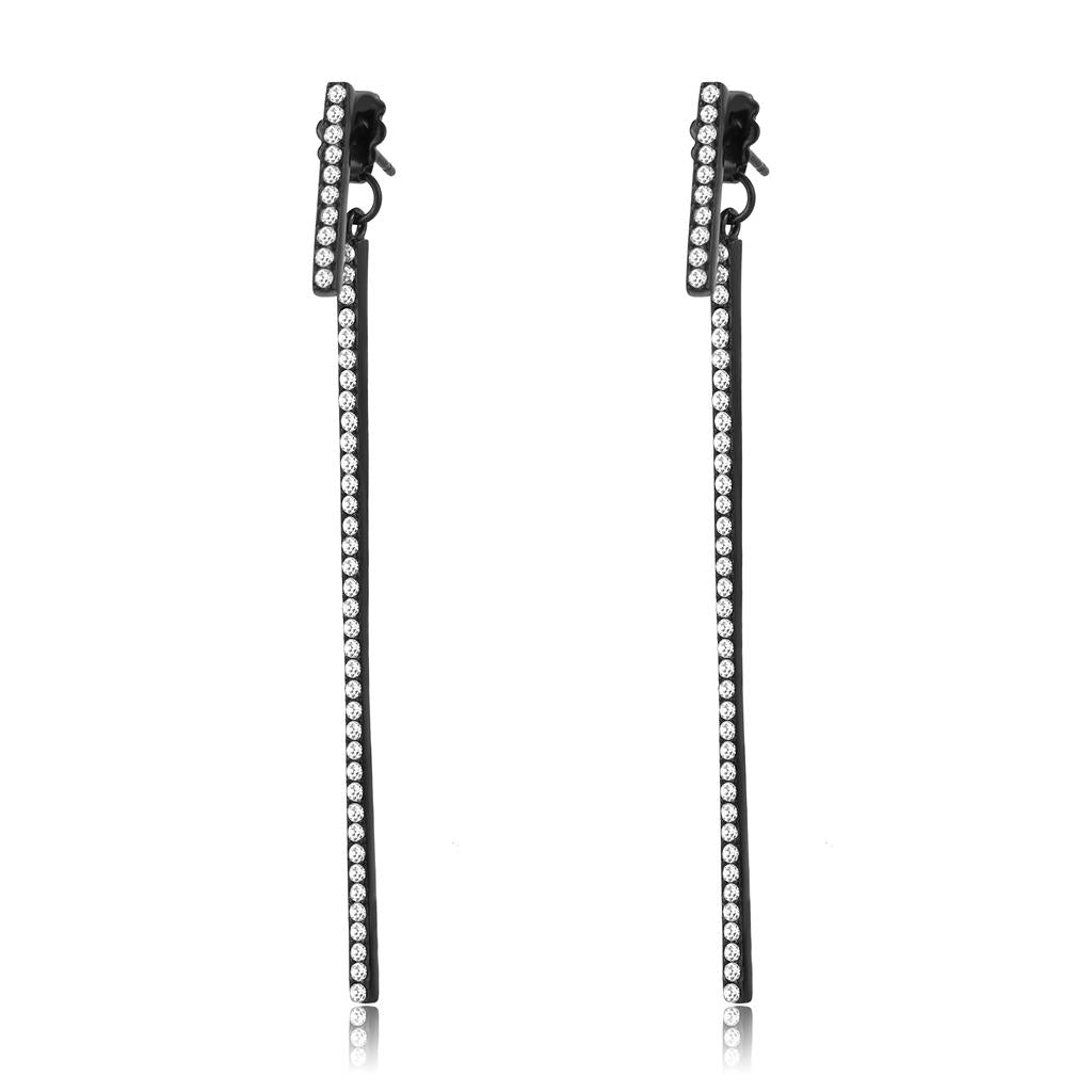 IP Black(Ion Plating) Stainless Steel Earrings with Top Grade Crystal  in Clear