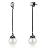 IP Black(Ion Plating) Stainless Steel Earrings with Synthetic Pearl in White