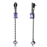 IP Black(Ion Plating) Stainless Steel Earrings with AAA Grade CZ  in Tanzanite