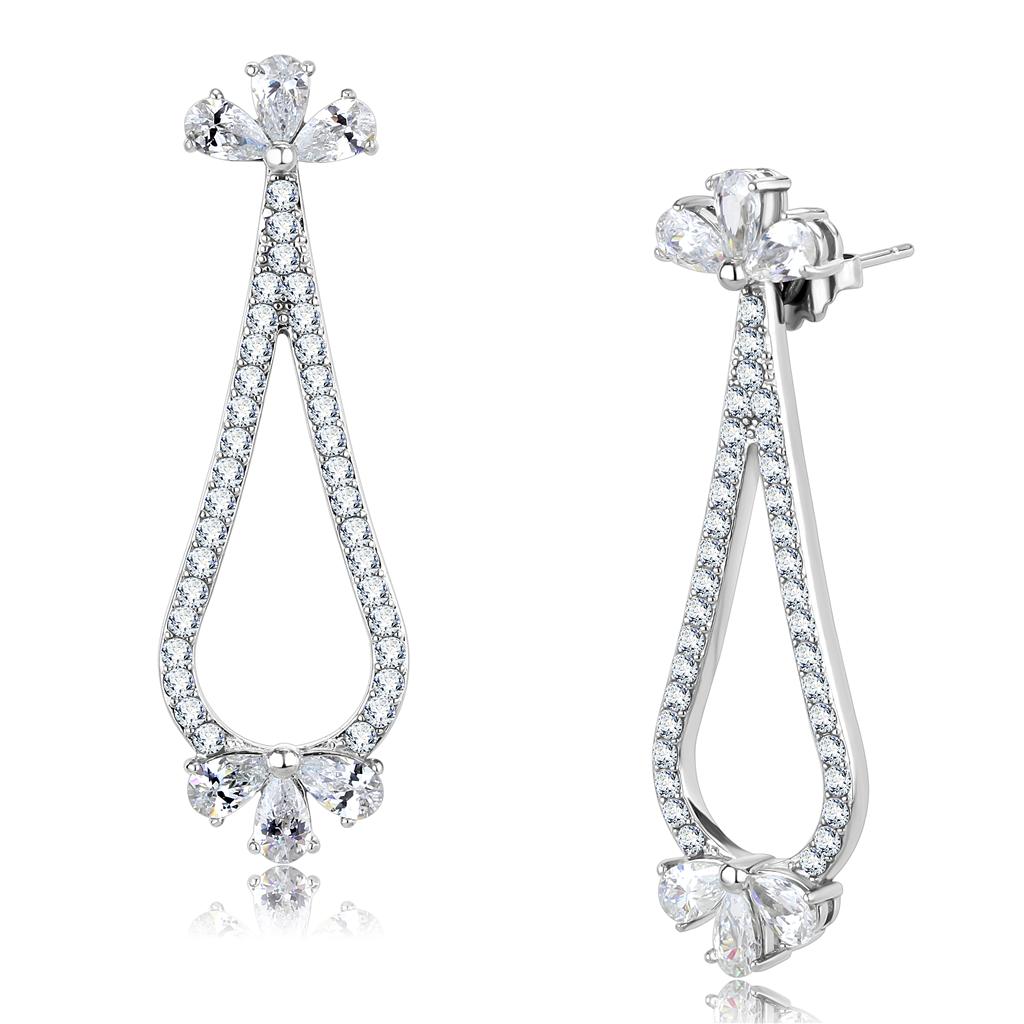 High polished (no plating) Stainless Steel Earrings with AAA Grade CZ  in Clear