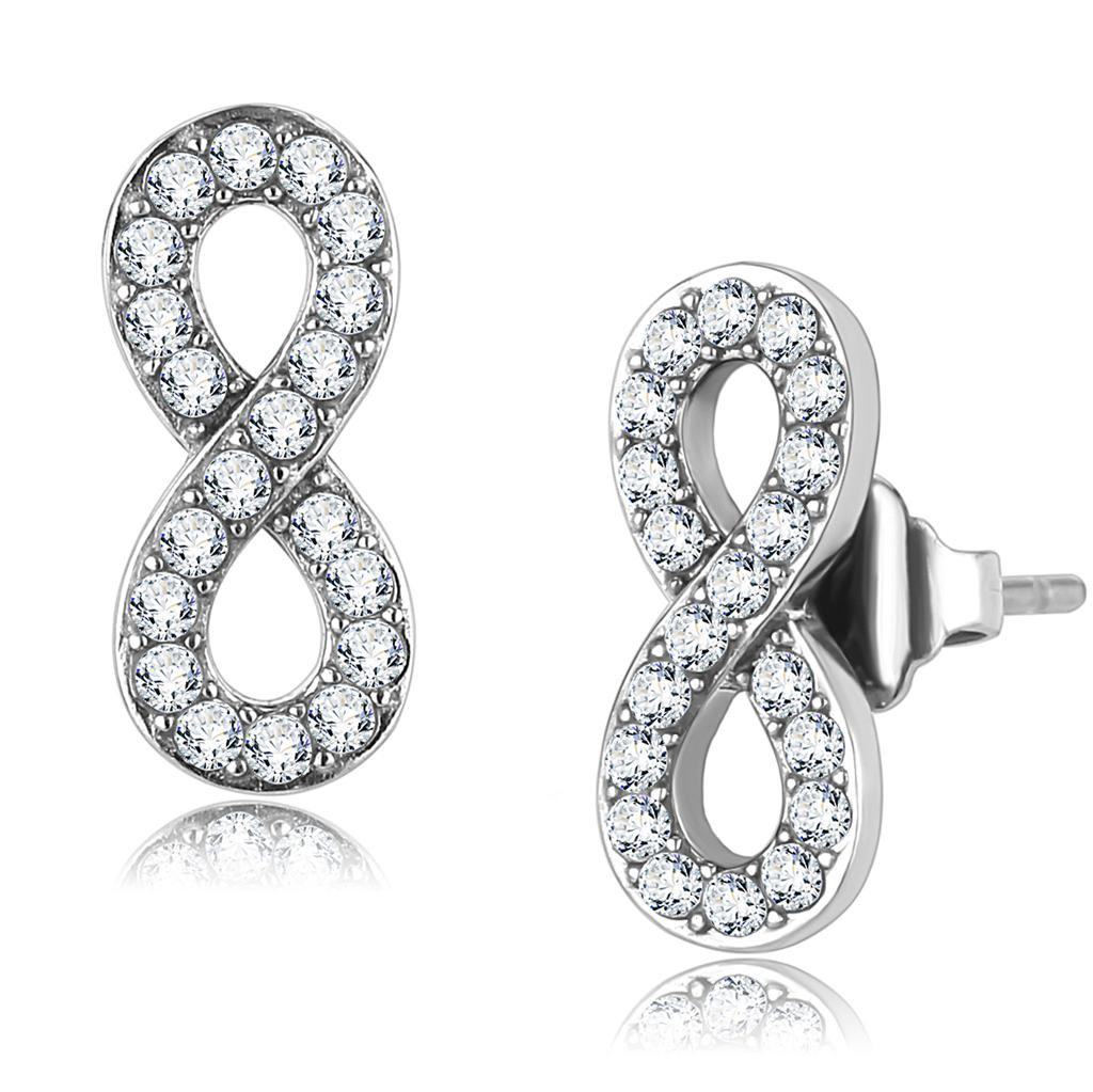 High polished (no plating) Stainless Steel Earrings with AAA Grade CZ  in Clear