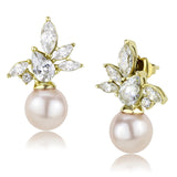 IP Gold(Ion Plating) Stainless Steel Earrings with Synthetic Pearl in Light Rose