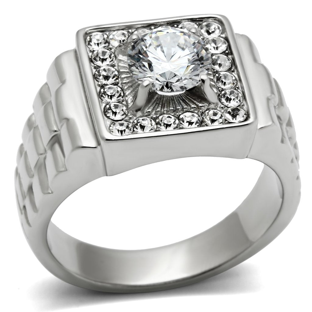 High polished (no plating) Stainless Steel Ring with AAA Grade CZ  in Clear