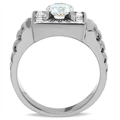 High polished (no plating) Stainless Steel Ring with AAA Grade CZ  in Clear