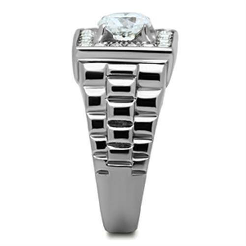 High polished (no plating) Stainless Steel Ring with AAA Grade CZ  in Clear