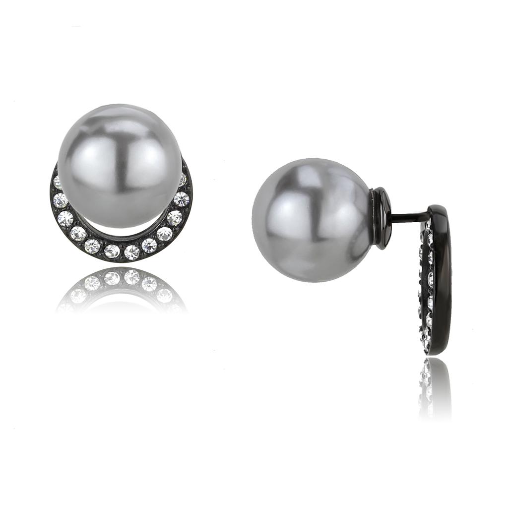 IP Black(Ion Plating) Stainless Steel Earrings with Synthetic Pearl in Light Gray
