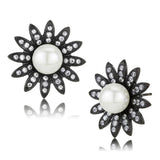 IP Black(Ion Plating) Stainless Steel Earrings with Synthetic Pearl in White