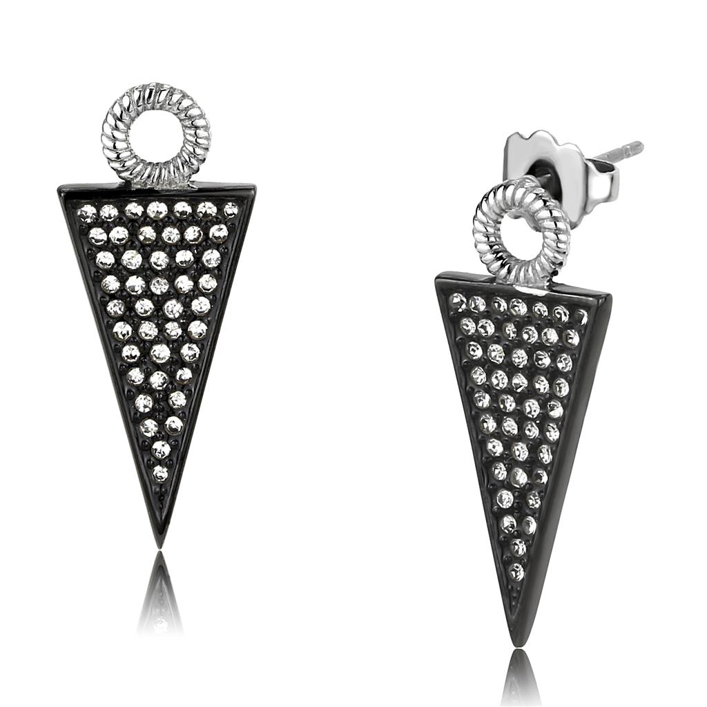 Two-Tone IP Black (Ion Plating) Stainless Steel Earrings with Top Grade Crystal  in Clear