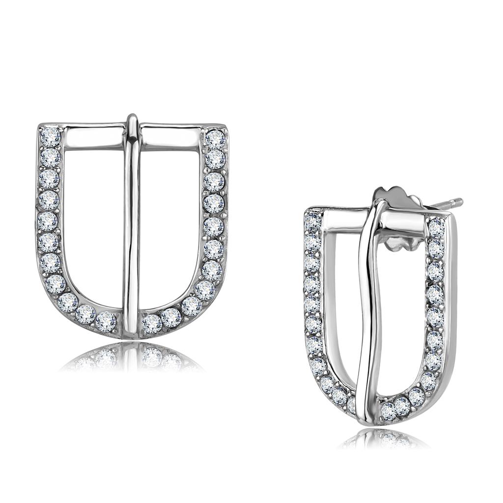 High polished (no plating) Stainless Steel Earrings with Top Grade Crystal  in Clear