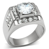 High polished (no plating) Stainless Steel Ring with AAA Grade CZ  in Clear