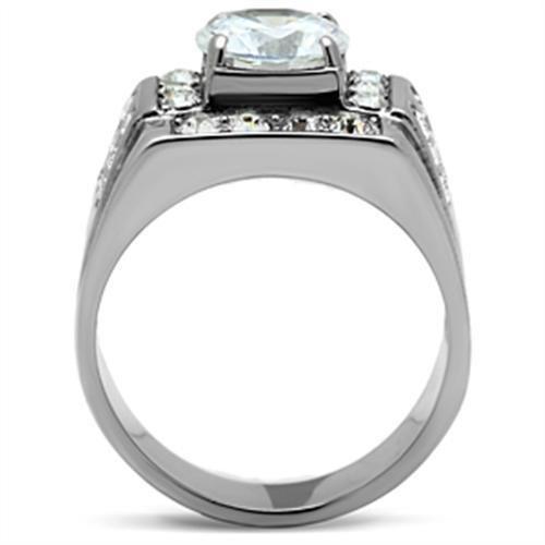 High polished (no plating) Stainless Steel Ring with AAA Grade CZ  in Clear