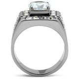 High polished (no plating) Stainless Steel Ring with AAA Grade CZ  in Clear