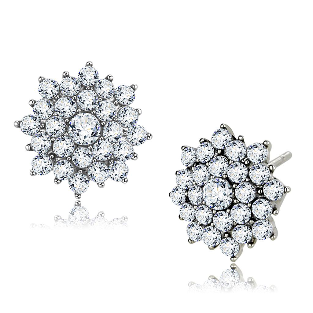 High polished (no plating) Stainless Steel Earrings with AAA Grade CZ  in Clear