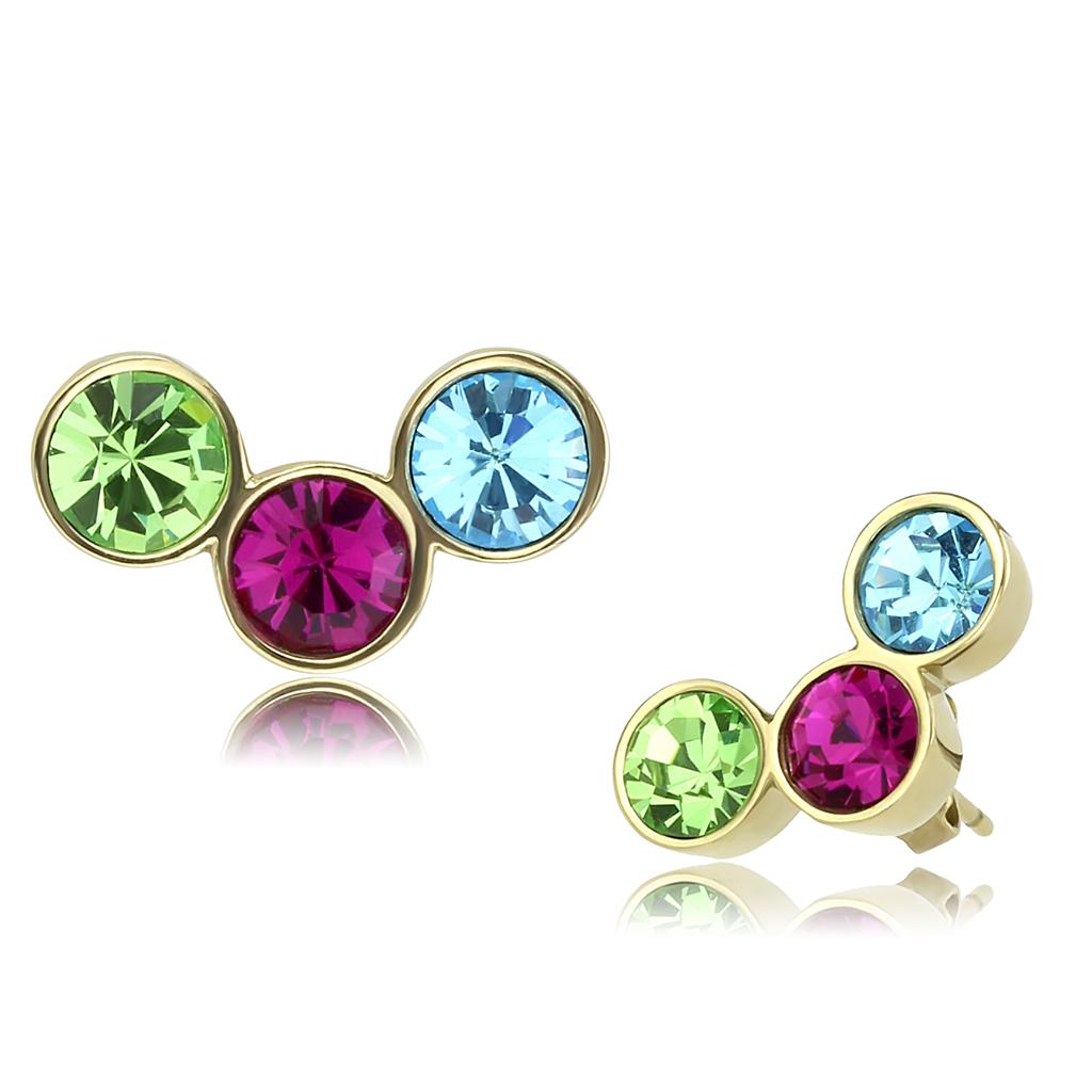 IP Gold(Ion Plating) Stainless Steel Earrings with Top Grade Crystal  in Multi Color
