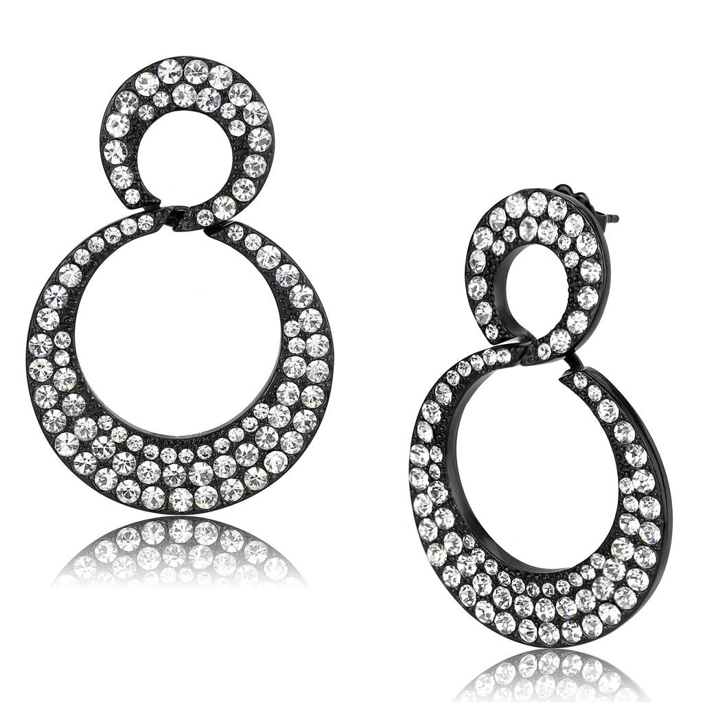 IP Black(Ion Plating) Stainless Steel Earrings with Top Grade Crystal  in Clear
