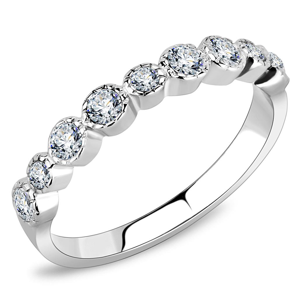 High polished (no plating) Stainless Steel Ring with Top Grade Crystal  in Clear