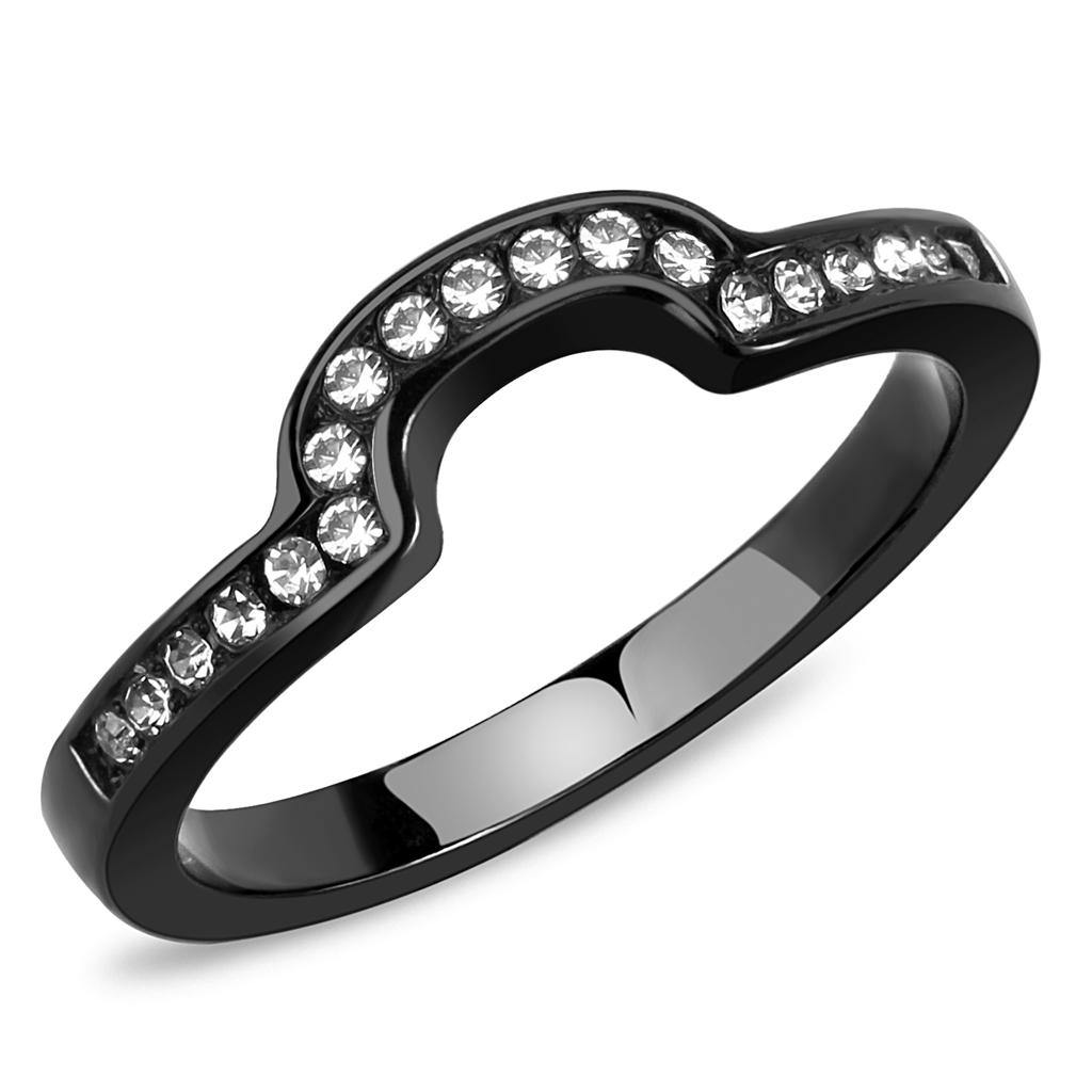IP Black(Ion Plating) Stainless Steel Ring with Top Grade Crystal  in Clear