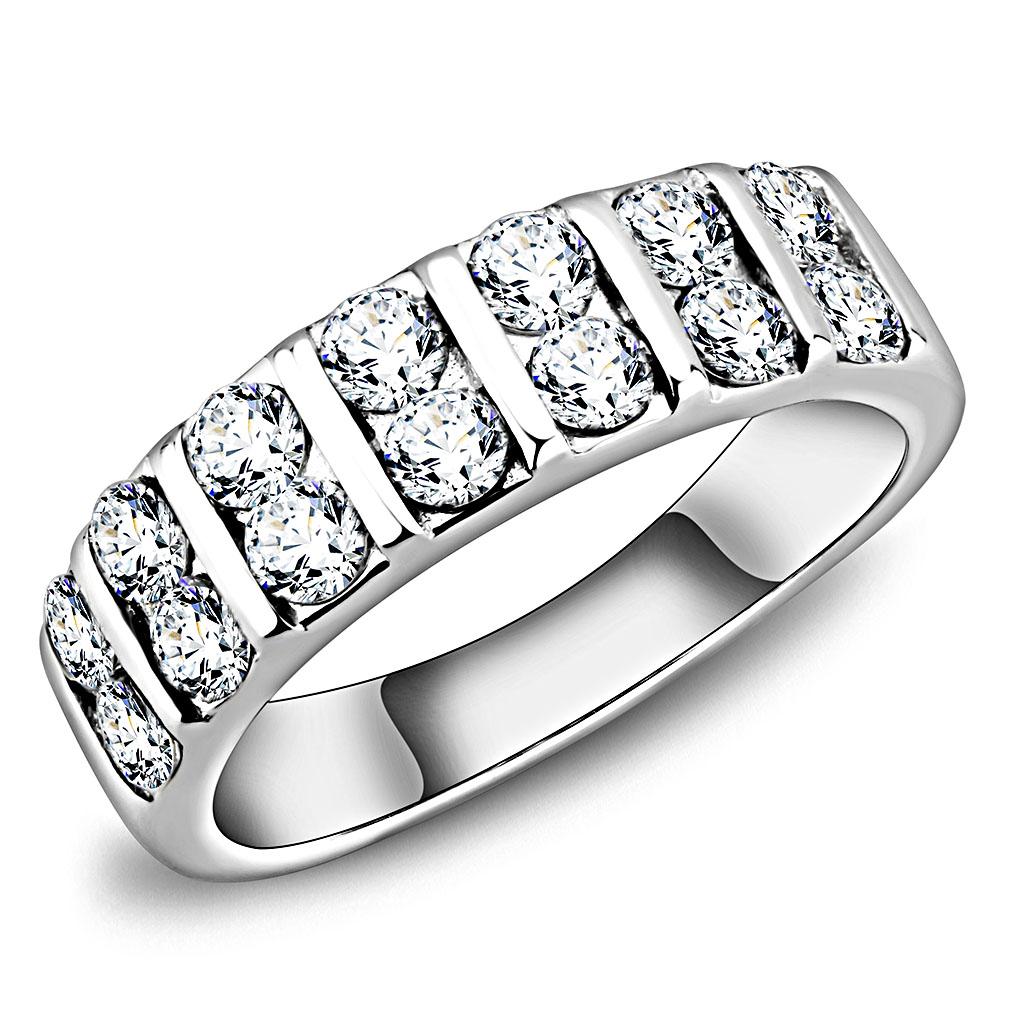 High polished (no plating) Stainless Steel Ring with AAA Grade CZ  in Clear