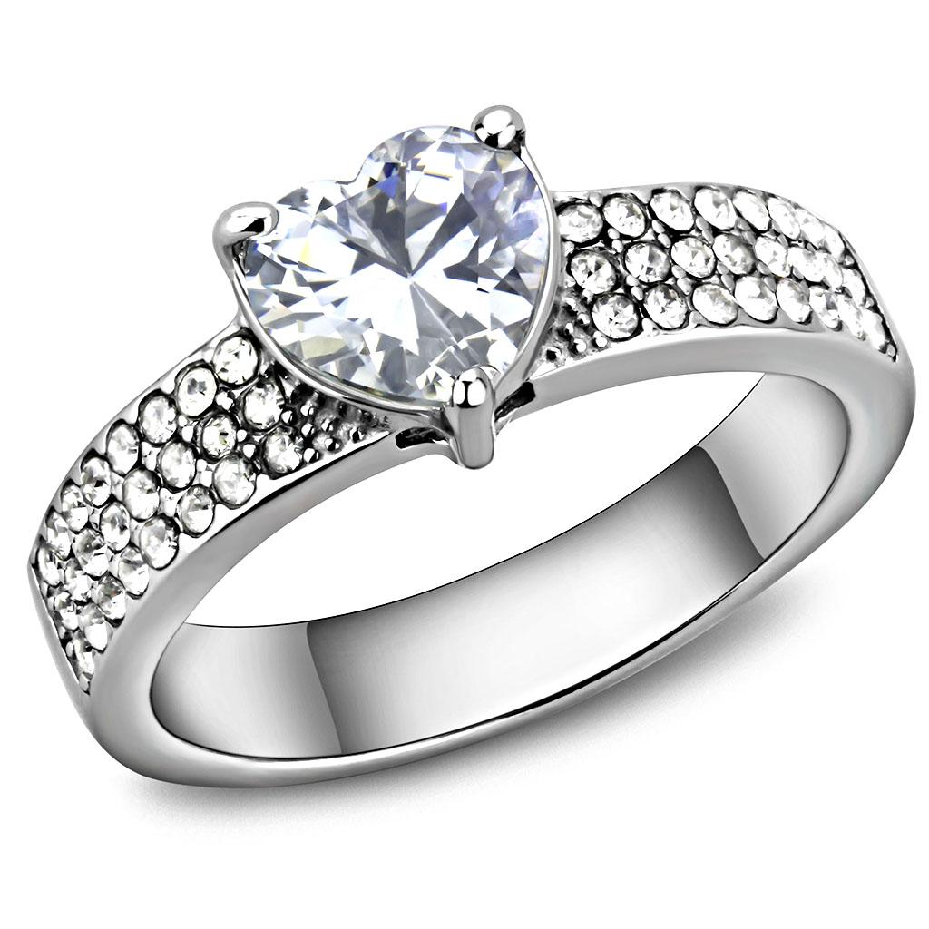 High polished (no plating) Stainless Steel Ring with AAA Grade CZ  in Clear