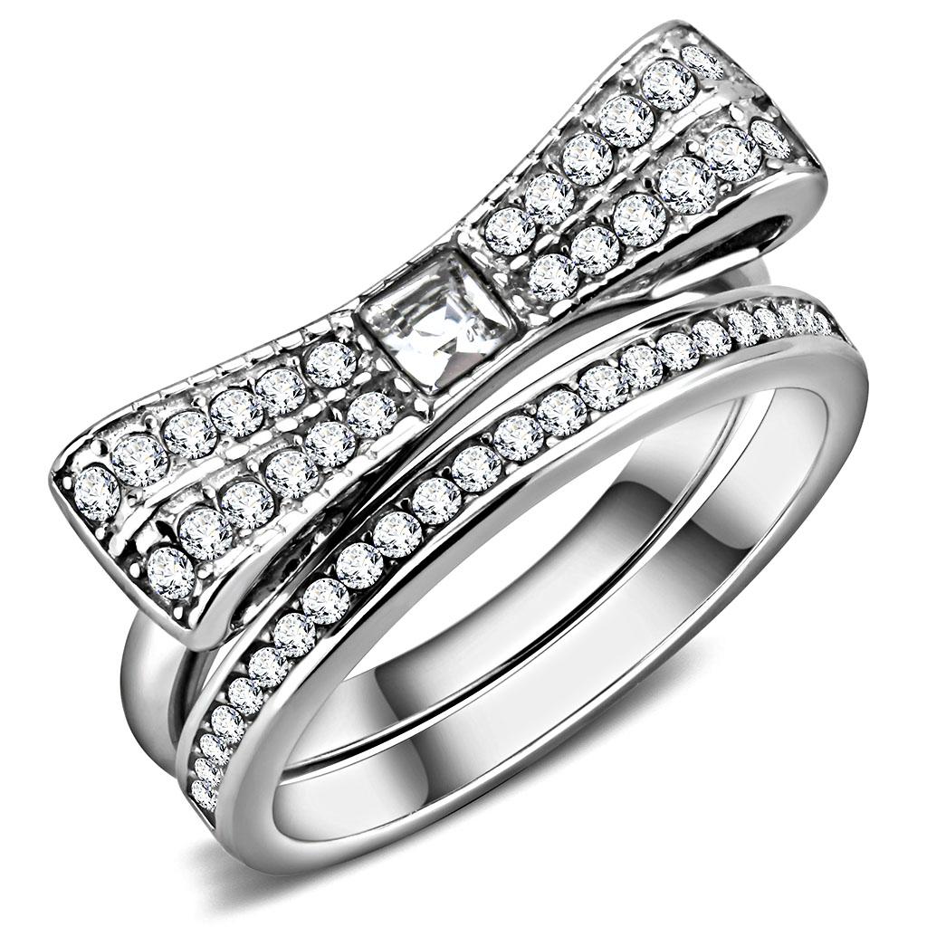 High polished (no plating) Stainless Steel Ring with Top Grade Crystal  in Clear