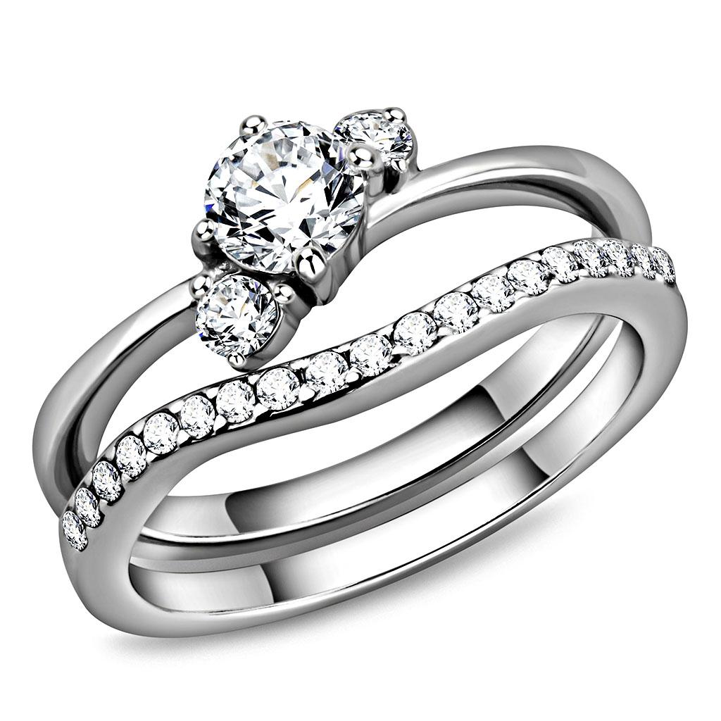 High polished (no plating) Stainless Steel Ring with AAA Grade CZ  in Clear