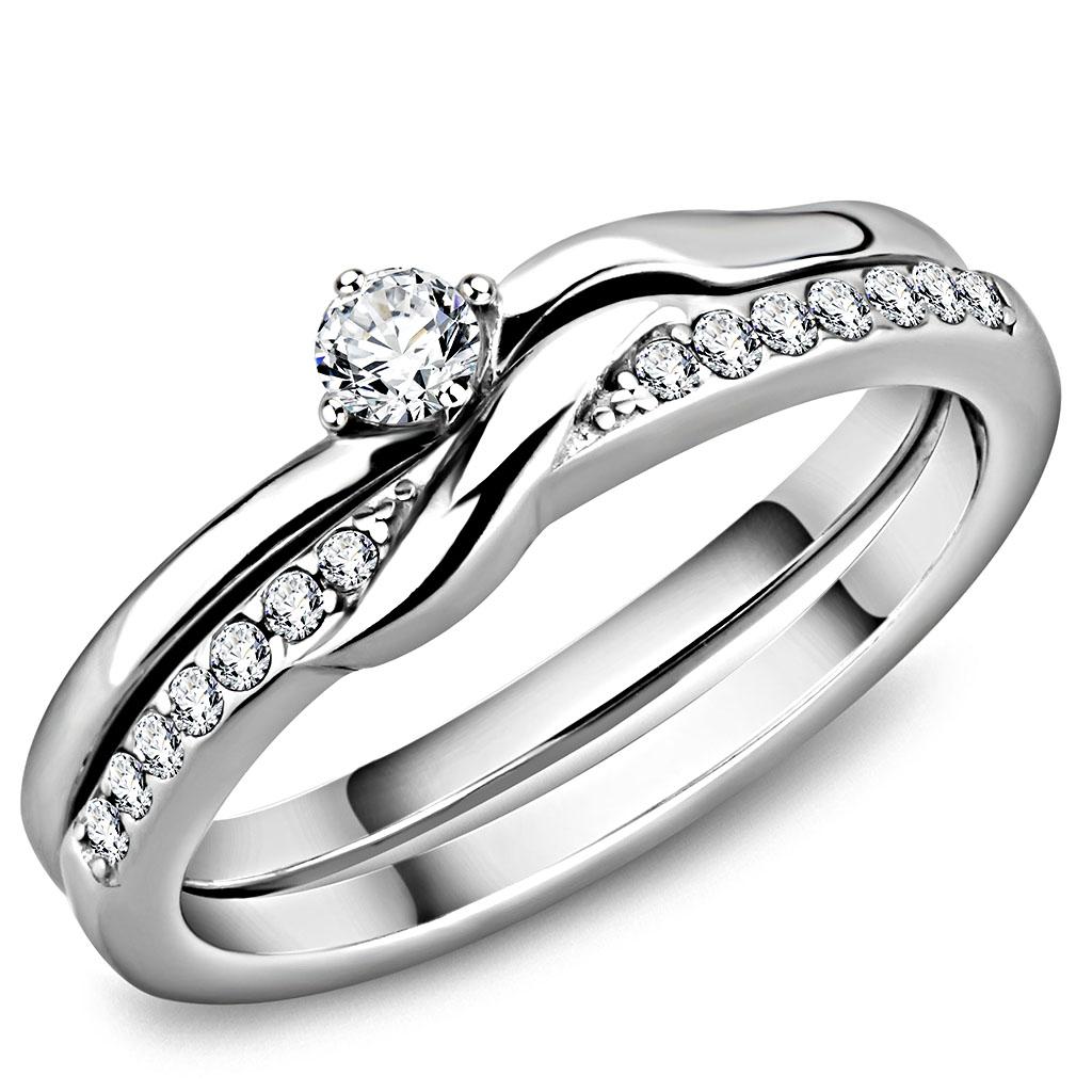 High polished (no plating) Stainless Steel Ring with AAA Grade CZ  in Clear
