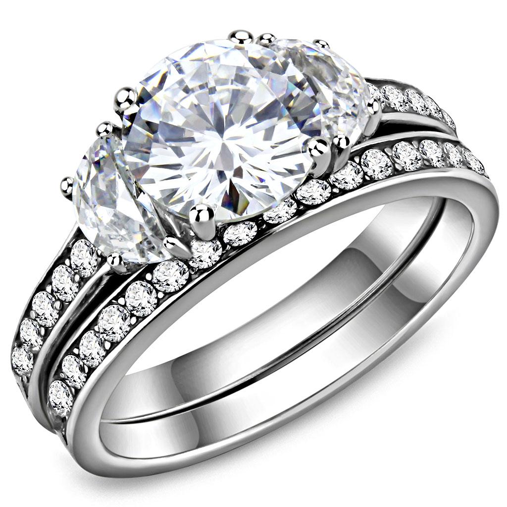 High polished (no plating) Stainless Steel Ring with AAA Grade CZ  in Clear