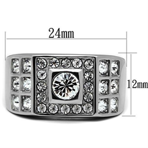 High polished (no plating) Stainless Steel Ring with Top Grade Crystal  in Clear