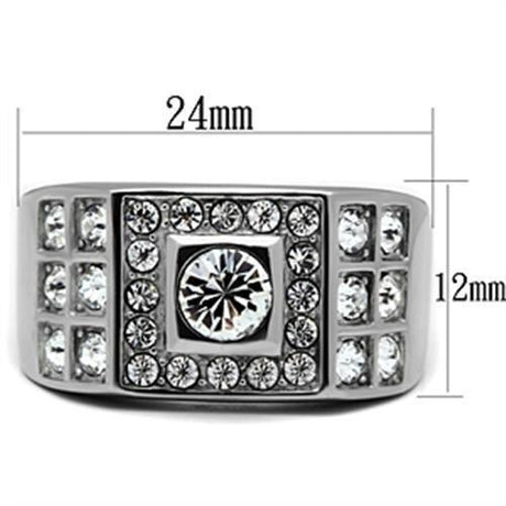 High polished (no plating) Stainless Steel Ring with Top Grade Crystal  in Clear