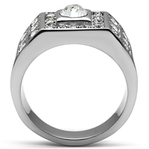 High polished (no plating) Stainless Steel Ring with Top Grade Crystal  in Clear