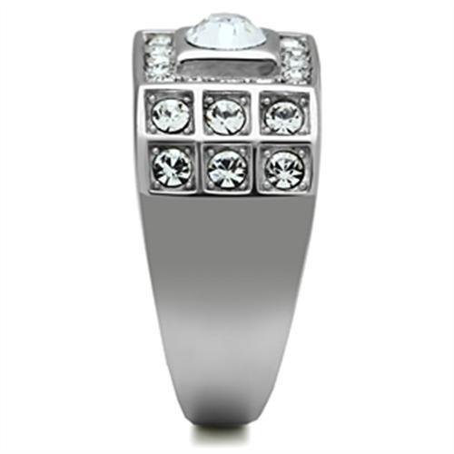 High polished (no plating) Stainless Steel Ring with Top Grade Crystal  in Clear