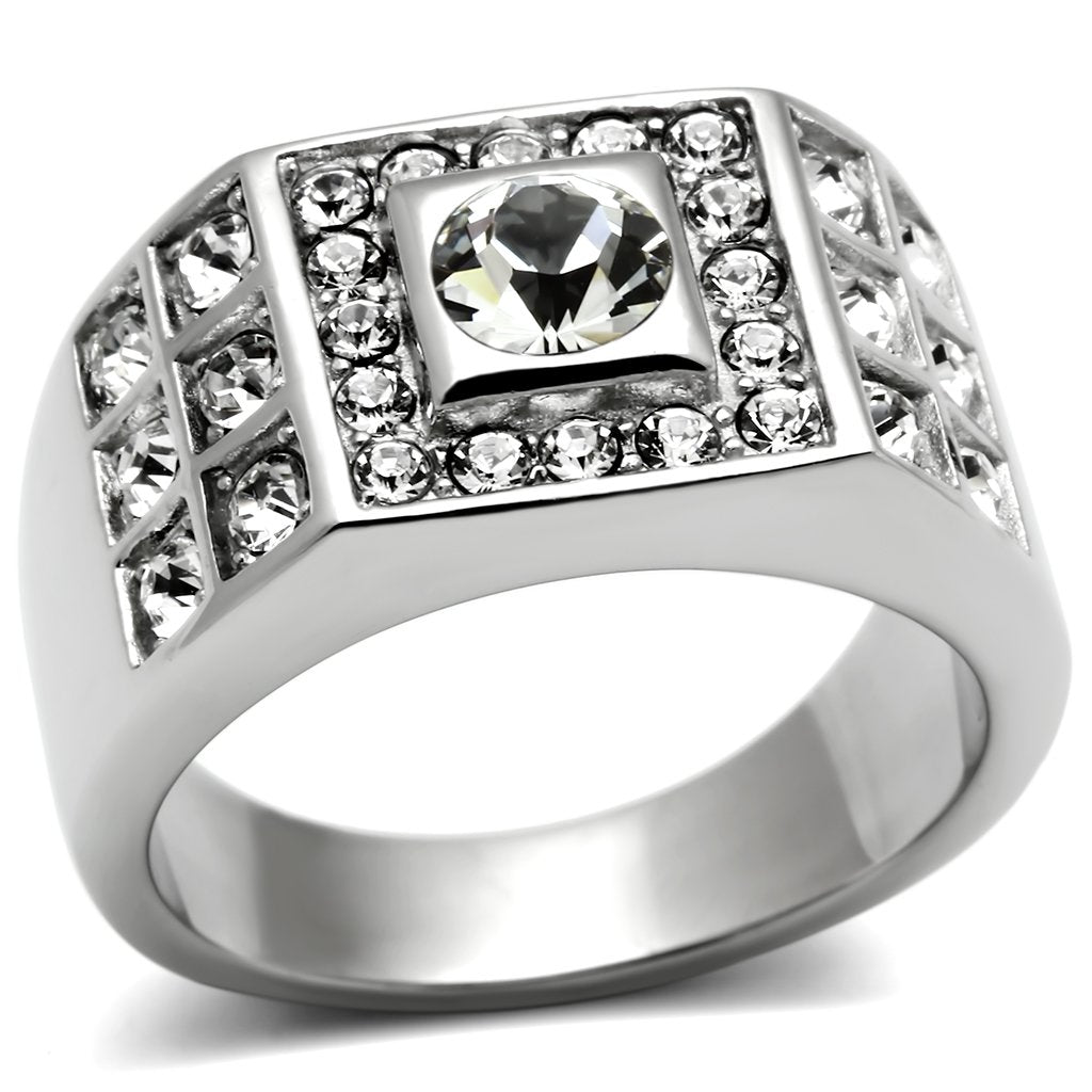 High polished (no plating) Stainless Steel Ring with Top Grade Crystal  in Clear