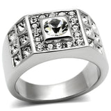 High polished (no plating) Stainless Steel Ring with Top Grade Crystal  in Clear