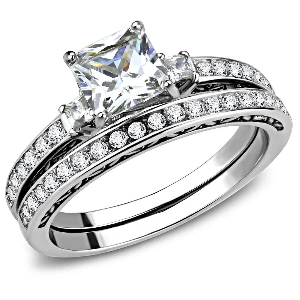 High polished (no plating) Stainless Steel Ring with AAA Grade CZ  in Clear