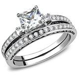 High polished (no plating) Stainless Steel Ring with AAA Grade CZ  in Clear