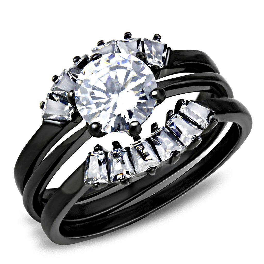 IP Black(Ion Plating) Stainless Steel Ring with AAA Grade CZ  in Clear