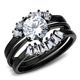 IP Black(Ion Plating) Stainless Steel Ring with AAA Grade CZ  in Clear